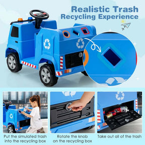 12V Kids Ride On Recycling Trash Truck, Battery Powered RC Riding Toy Car with Recycling Accessories