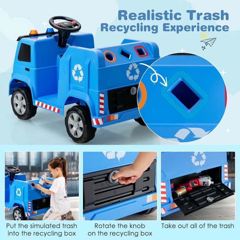 12V Kids Ride On Recycling Trash Truck, Battery Powered RC Riding Toy Car with Recycling Accessories