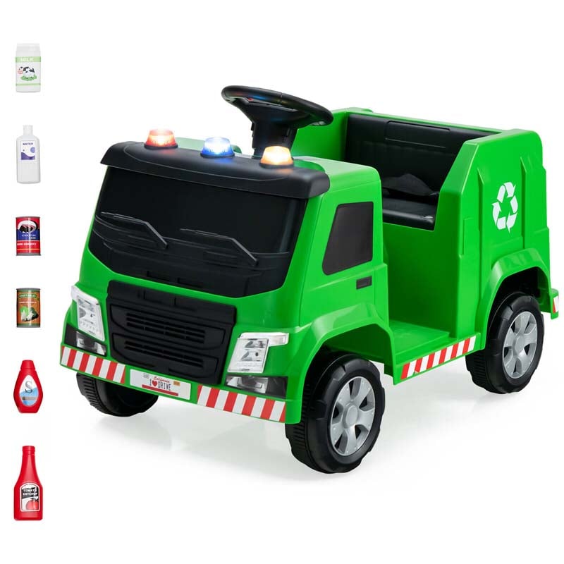 12V Kids Ride On Recycling Trash Truck, Battery Powered RC Riding Toy Car with Recycling Accessories