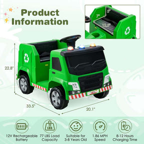 12V Kids Ride On Recycling Trash Truck, Battery Powered RC Riding Toy Car with Recycling Accessories