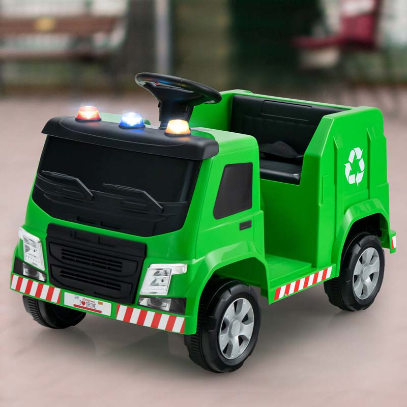 12V Kids Ride On Recycling Trash Truck, Battery Powered RC Riding Toy Car with Recycling Accessories
