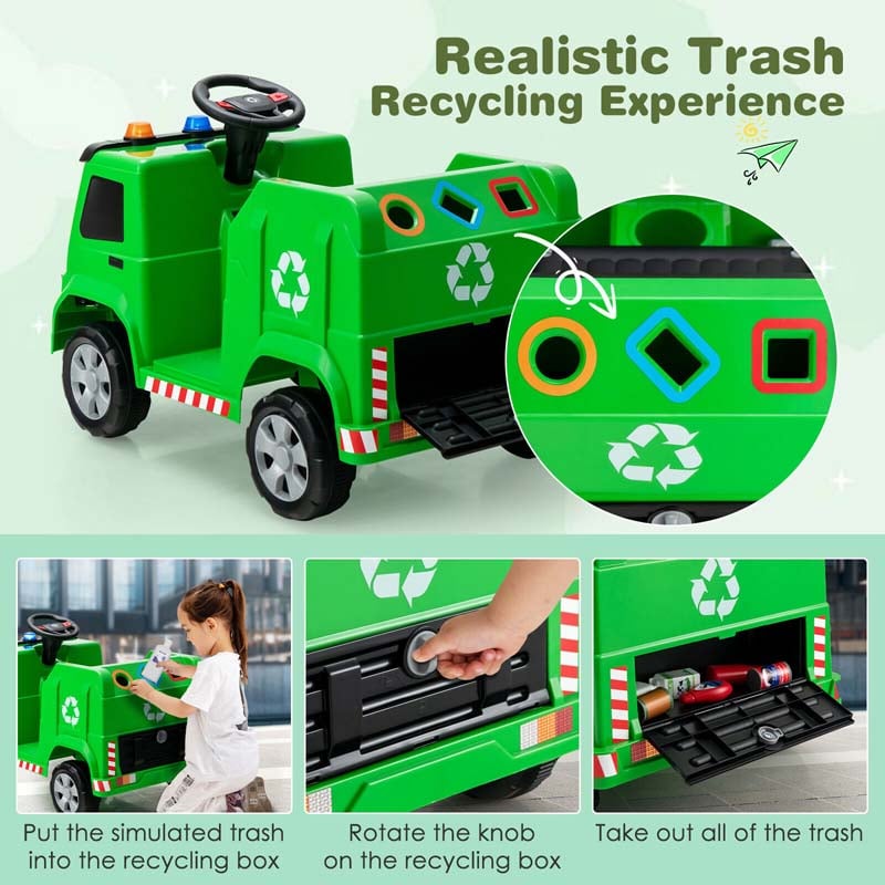 12V Kids Ride On Recycling Trash Truck, Battery Powered RC Riding Toy Car with Recycling Accessories