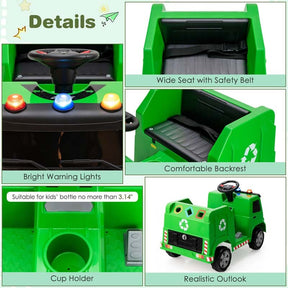 12V Kids Ride On Recycling Trash Truck, Battery Powered RC Riding Toy Car with Recycling Accessories