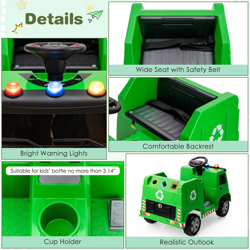 12V Kids Ride On Recycling Trash Truck, Battery Powered RC Riding Toy Car with Recycling Accessories