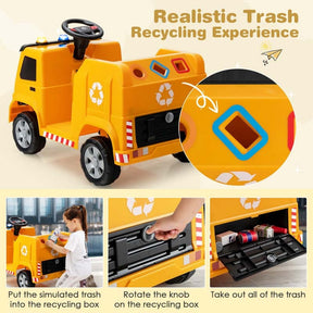 12V Kids Ride On Recycling Trash Truck, Battery Powered RC Riding Toy Car with Recycling Accessories