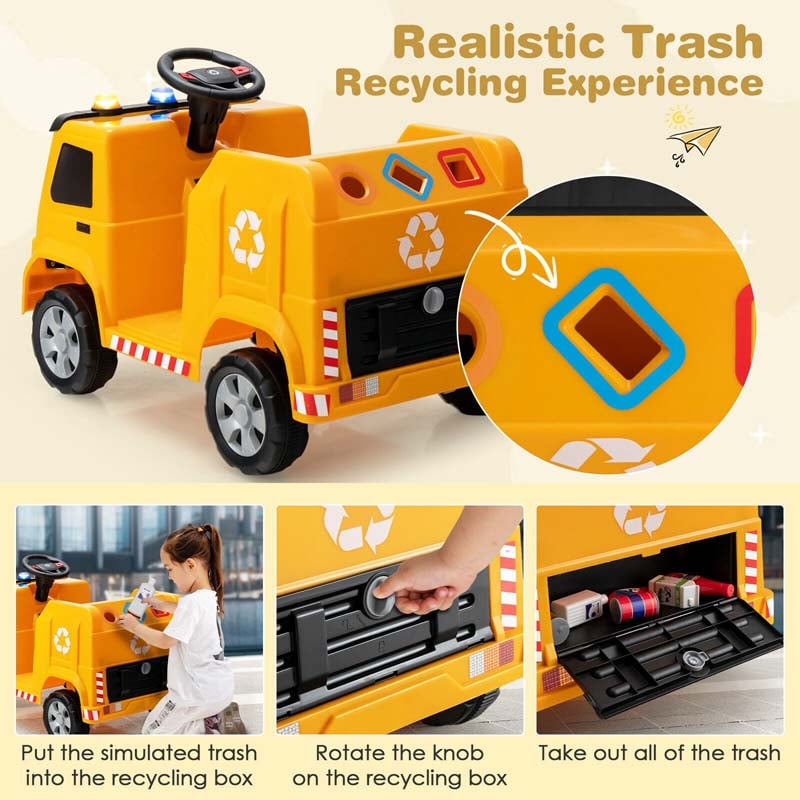 12V Kids Ride On Recycling Trash Truck, Battery Powered RC Riding Toy Car with Recycling Accessories