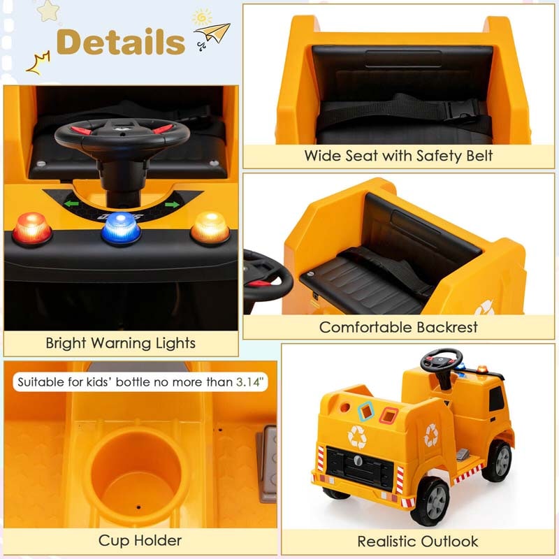 12V Kids Ride On Recycling Trash Truck, Battery Powered RC Riding Toy Car with Recycling Accessories