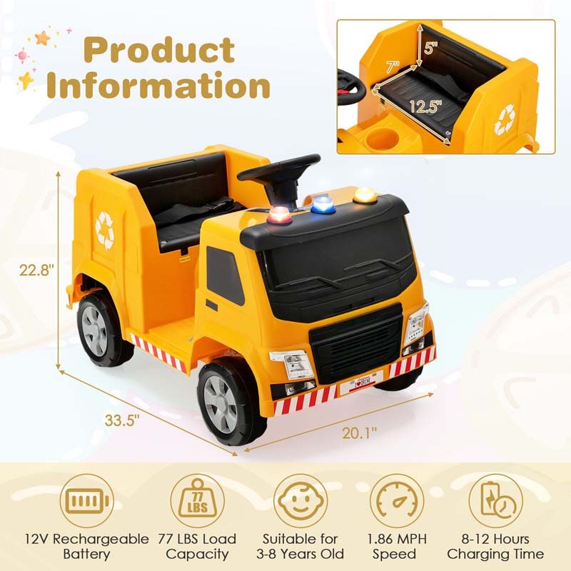 12V Kids Ride On Recycling Trash Truck, Battery Powered RC Riding Toy Car with Recycling Accessories