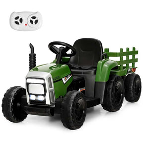 12V Kids Ride On Tractor with Detachable Trailer, 3-Gear Ground Loader & Remote Control, Riding Toy Tractor Electric Vehicle for Ages 3+