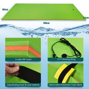 12 x 6 FT Floating Water Pad 3-Layer Tear-Resistant XPE Foam Mat Roll-Up Floating Island for 4-6 Person