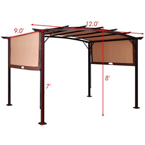 12x9 Ft Outdoor Pergola Gazebo with Retractable Canopy Shades, Heavy-Duty Steel Frame Adjustable Sun Shelter for Backyard, Patio, Garden & Poolside