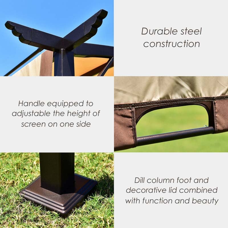 12x9 Ft Outdoor Pergola Gazebo with Retractable Canopy Shades, Heavy-Duty Steel Frame Adjustable Sun Shelter for Backyard, Patio, Garden & Poolside