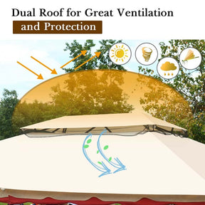 13 x 10 FT Steel Frame Patio Gazebo with Netting & Sidewalls, 2 Tier Roof Large Outdoor Canopy Gazebo Tent