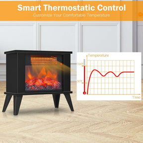14" Portable Electric Fireplace Heater, 1000W Freestanding Infrared Stove Heater with Realistic Flame Effect