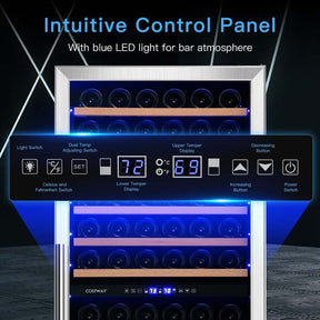 154-Bottle Dual Zone Wine Cooler Refrigerator Wine Cellar Freestanding or Built-in Wine Fridge
