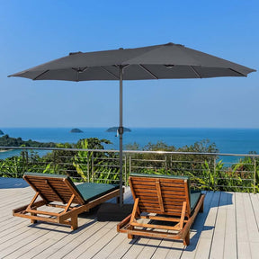 15FT Double-Sided Twin Patio Umbrella with Base & Crank System, Extra-Large Cantilever Market Umbrella
