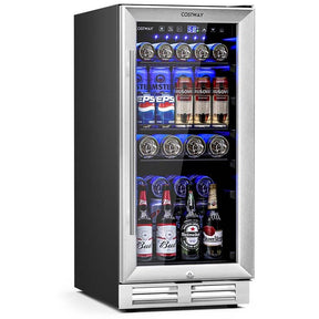 15" 100 Can Wine Beverage Cooler Refrigerator Built-in or Freestanding Beer Wine Fridge with Glass Door