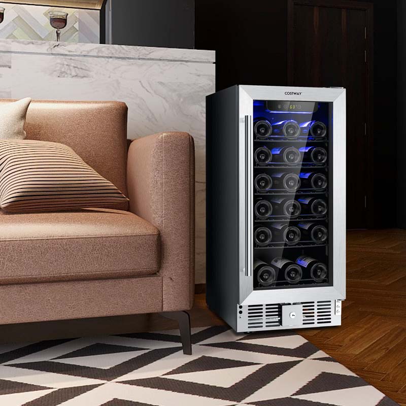 15" 2-in-1 Wine Beverage Cooler Refrigerator Wine Cellar Built-in or Freestanding 30-Bottle Wine Fridge