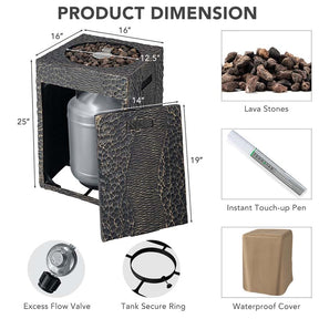 16" Square Outdoor Propane Fire Pit, 30000 BTU Gas Fire Pit with Lava Rocks & Waterproof Cover