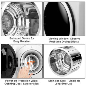 13.2 lb Portable Clothes Dryer, 1700W Electric Compact Front Load Tumble Dryer with Stainless Steel Tub for Apartments & Small Spaces
