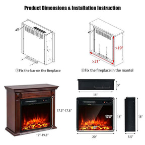 18" 1500W Electric Fireplace Heater with 5 Flame Effects, Freestanding & Wall Mounted Electric Fireplace Insert