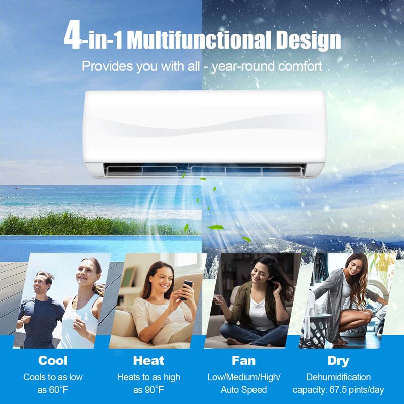 18000 BTU Ductless Mini Split Air Conditioner & Heater, 19 SEER2 208-230V Energy Efficient Wall-Mounted Inverter Split AC Unit with Heat Pump
