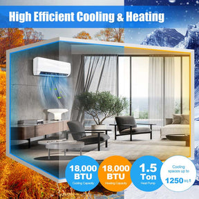 18000 BTU Ductless Mini Split Air Conditioner & Heater, 19 SEER2 208-230V Energy Efficient Wall-Mounted Inverter Split AC Unit with Heat Pump
