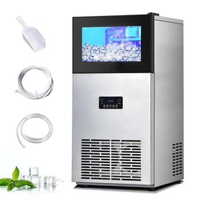 180LBS/24H Commercial Ice Maker with 35LBS Ice Storage Bin, Self-Cleaning Stainless Steel Under Counter Freestanding Ice Machine