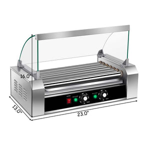 18 Hot Dog Roller Machine, Electric Sausage Grill with 7 Non-Stick Rollers, Glass Hood Cover & Removable Drip Tray for Household & Commercial Use