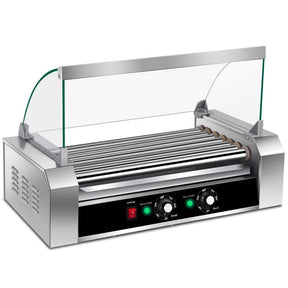 18 Hot Dog Roller Machine, Electric Sausage Grill with 7 Non-Stick Rollers, Glass Hood Cover & Removable Drip Tray for Household & Commercial Use