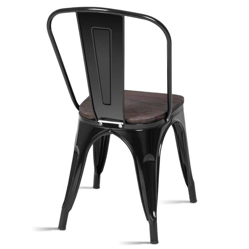 Set of 4 Tolix Style Metal Dining Chairs, 18" Stackable Bistro Cafe Side Chairs with Wood Seat & High Backrest for Home Kitchen Bar Use
