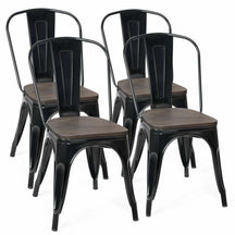 Set of 4 Tolix Style Metal Dining Chairs, 18" Stackable Bistro Cafe Side Chairs with Wood Seat & High Backrest for Home Kitchen Bar Use