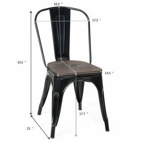 Set of 4 Tolix Style Metal Dining Chairs, 18" Stackable Bistro Cafe Side Chairs with Wood Seat & High Backrest for Home Kitchen Bar Use