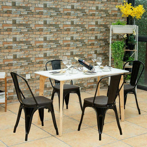 Set of 4 Tolix Style Metal Dining Chairs, 18" Stackable Bistro Cafe Side Chairs with Wood Seat & High Backrest for Home Kitchen Bar Use