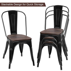 Set of 4 Tolix Style Metal Dining Chairs, 18" Stackable Bistro Cafe Side Chairs with Wood Seat & High Backrest for Home Kitchen Bar Use