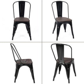 Set of 4 Tolix Style Metal Dining Chairs, 18" Stackable Bistro Cafe Side Chairs with Wood Seat & High Backrest for Home Kitchen Bar Use