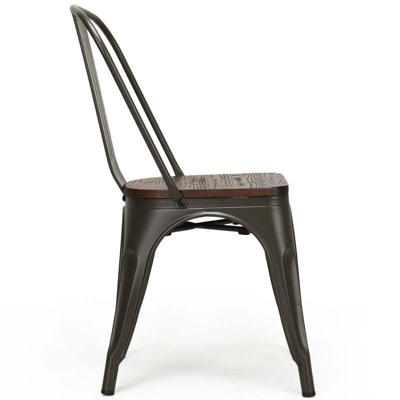 Set of 4 Tolix Style Metal Dining Chairs, 18" Stackable Bistro Cafe Side Chairs with Wood Seat & High Backrest for Home Kitchen Bar Use