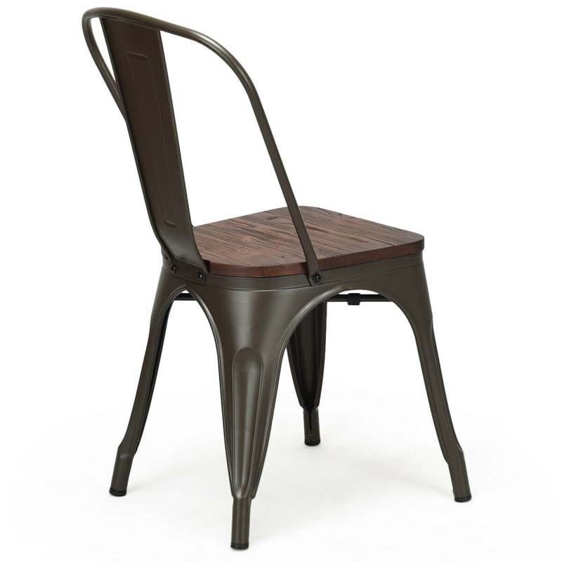 Set of 4 Tolix Style Metal Dining Chairs, 18" Stackable Bistro Cafe Side Chairs with Wood Seat & High Backrest for Home Kitchen Bar Use