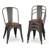 Set of 4 Tolix Style Metal Dining Chairs, 18" Stackable Bistro Cafe Side Chairs with Wood Seat & High Backrest for Home Kitchen Bar Use