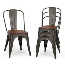 Set of 4 Tolix Style Metal Dining Chairs, 18" Stackable Bistro Cafe Side Chairs with Wood Seat & High Backrest for Home Kitchen Bar Use