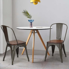 Set of 4 Tolix Style Metal Dining Chairs, 18" Stackable Bistro Cafe Side Chairs with Wood Seat & High Backrest for Home Kitchen Bar Use