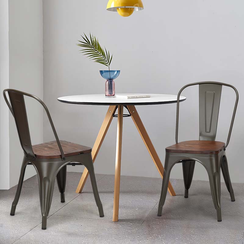 Set of 4 Tolix Style Metal Dining Chairs, 18" Stackable Bistro Cafe Side Chairs with Wood Seat & High Backrest for Home Kitchen Bar Use