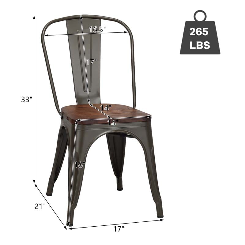 Set of 4 Tolix Style Metal Dining Chairs, 18" Stackable Bistro Cafe Side Chairs with Wood Seat & High Backrest for Home Kitchen Bar Use