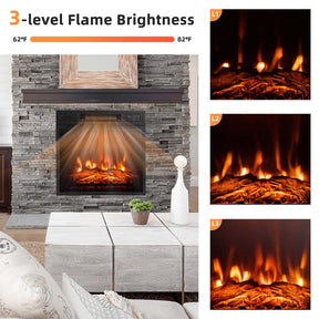 18" Recessed Electric Fireplace Insert, 1400W Freestanding & Wall-Mounted Fireplace Heater with Adjustable 3D Flame & Remote Control