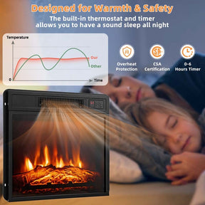 18" Recessed Electric Fireplace Insert, 1400W Freestanding & Wall-Mounted Fireplace Heater with Adjustable 3D Flame & Remote Control