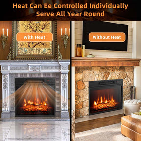 18" Recessed Electric Fireplace Insert, 1400W Freestanding & Wall-Mounted Fireplace Heater with Adjustable 3D Flame & Remote Control