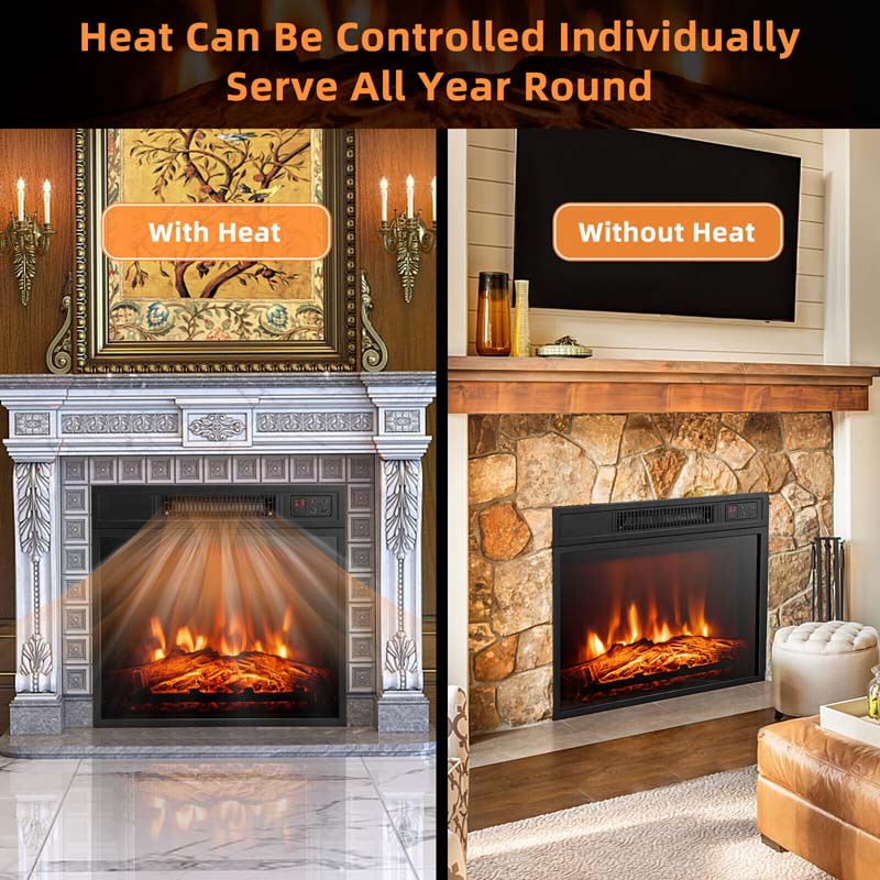 18" Recessed Electric Fireplace Insert, 1400W Freestanding & Wall-Mounted Fireplace Heater with Adjustable 3D Flame & Remote Control