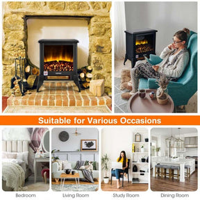 18" Electric Fireplace Stove, 1400W Portable Space Heater with Realistic Flame Effect, Adjustable Temperature