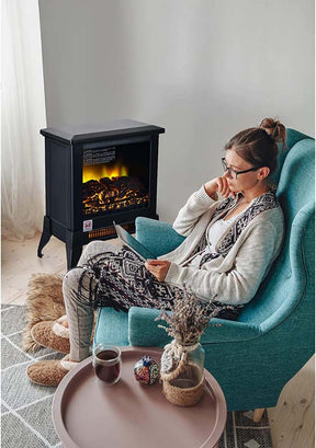 18" Electric Fireplace Stove, 1400W Portable Space Heater with Realistic Flame Effect, Adjustable Temperature