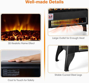 18" Electric Fireplace Stove, 1400W Portable Space Heater with Realistic Flame Effect, Adjustable Temperature
